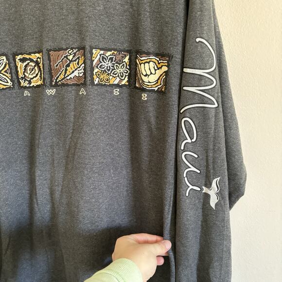 VTG Maui Hawaii Long Sleeve Shirt Hang Loose Surf Gray USA - Size Large - Picture 4 of 8